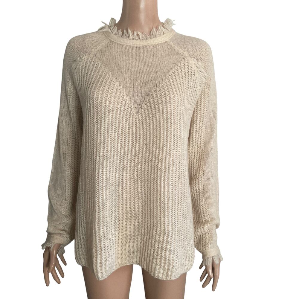 Mod on Trend Sweater Womens Large Beige Wool Mohair Blend Pullover